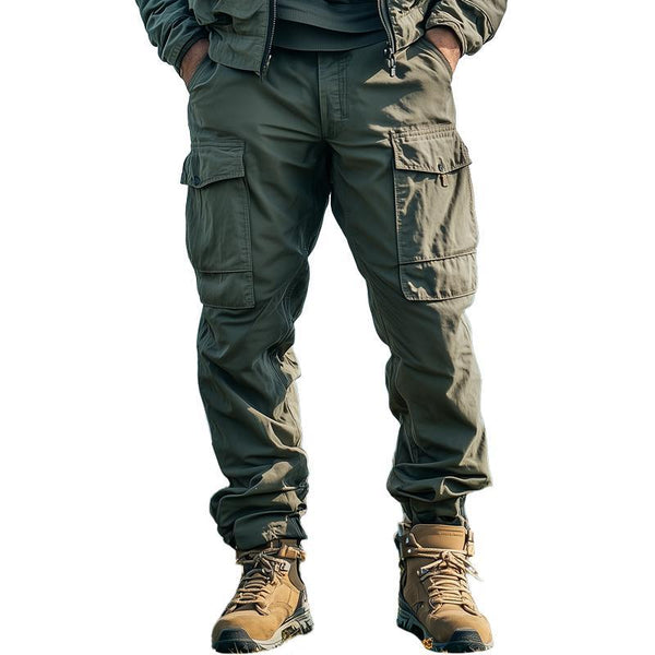 Pantalones cargo multibolsillos de color liso para hombre