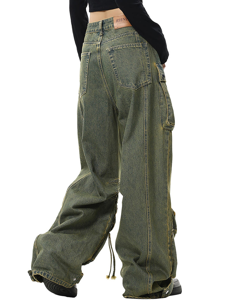 Wasteland Style Washed Distressed Work Cargo Jeans