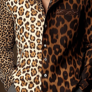 Camisa de manga larga estilo western vintage con estampado de leopardo para hombre