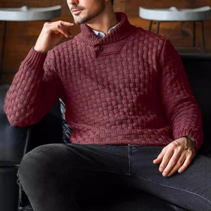 Suéter informal de punto jacquard con solapa para hombre