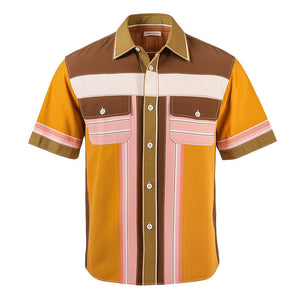 Men's Retro Contrast Stripe Print Short Sleeve Shirt