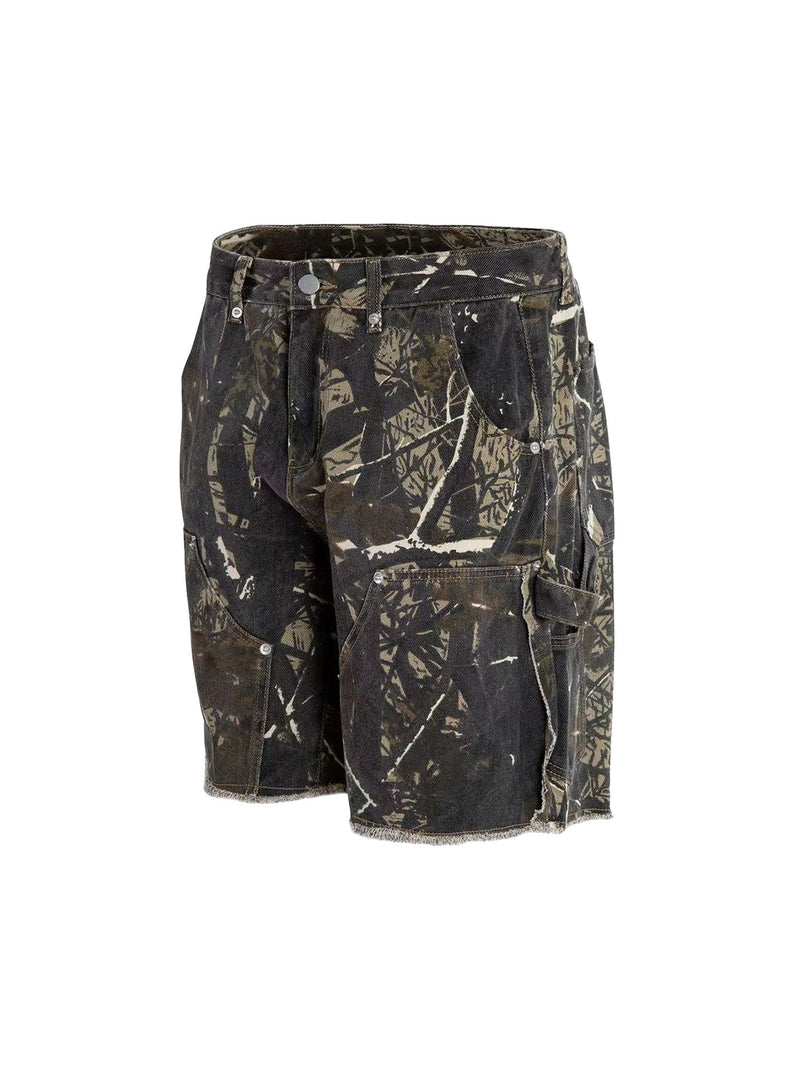 Retro Distressed Camouflage Workwear Hip-Hop Shorts