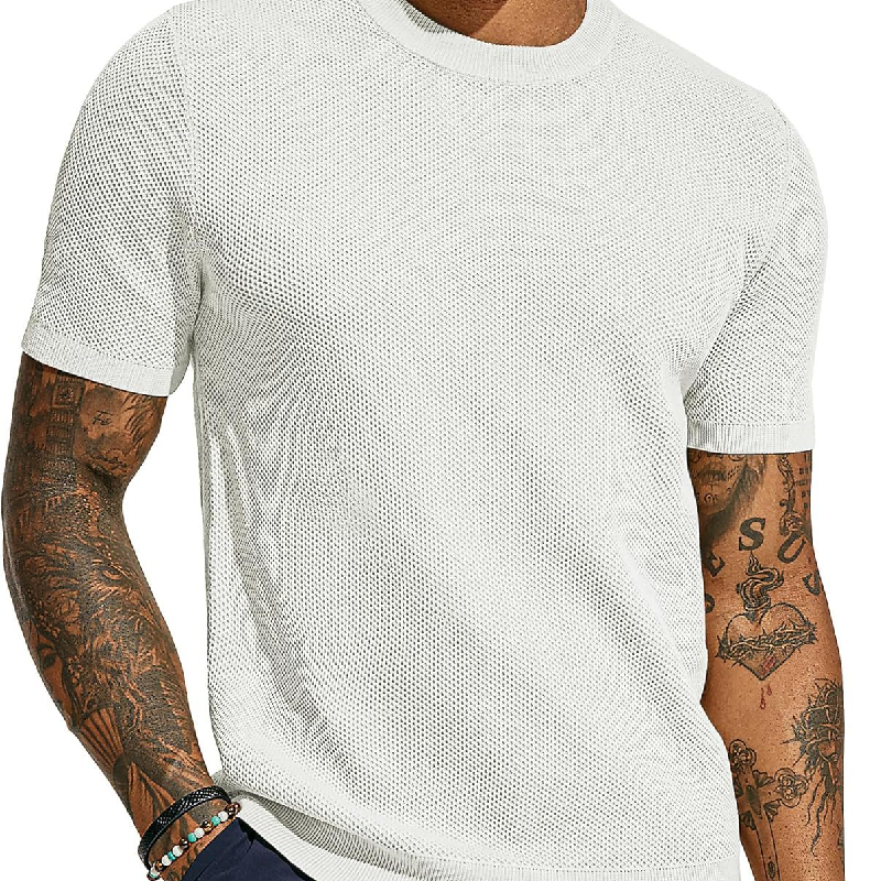 Camiseta informal de punto holgado con cuello redondo y manga corta para hombre
