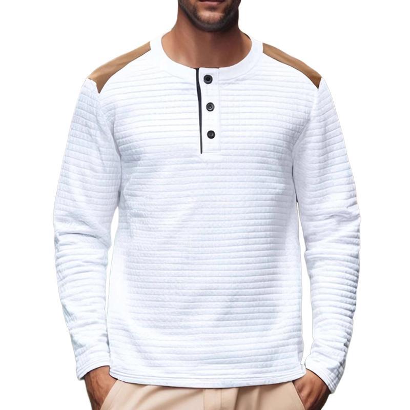 Camiseta deportiva informal de manga larga con bloques de color y cuadros pequeños para hombre