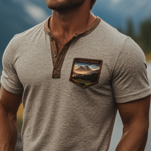 Klassisches amerikanisches Retro-T-Shirt der Yellowstone Park-Serie für Herren mit Henley-Kragen