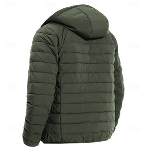 Chaqueta acolchada ligera con capucha para hombre, resistente al agua, de plumón, aislante, con bandera estadounidense, para invierno, para nieve, esquí, senderismo y viajes.