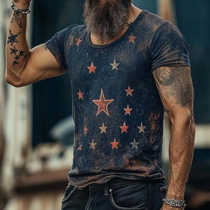 Camiseta de manga corta con cuello redondo y estampado retro informal de universo estelar para hombre