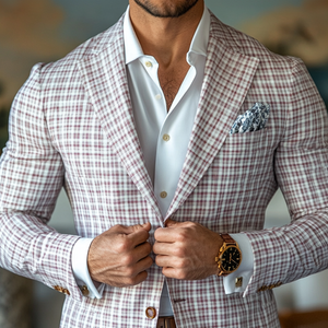 Blazer de dos botones con solapa de muesca a cuadros para hombre, primavera y verano