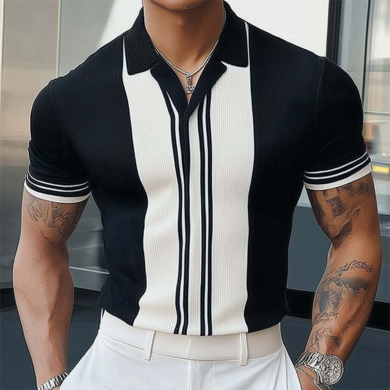 Camiseta clásica de verano de punto en blanco y negro de manga corta para hombre