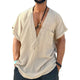 Men's Cotton And Linen V-Neck Short Sleeve Shirt