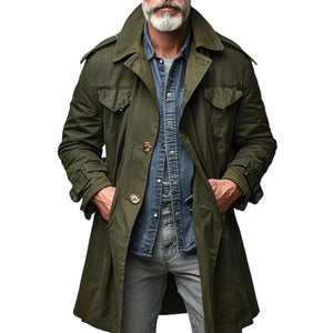 Herren Vintage Revers Einreihiger Cargo Trenchcoat