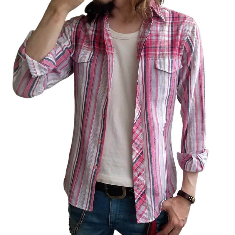 Herren Retro Casual Geometrischer Druck Revers Langarmhemd