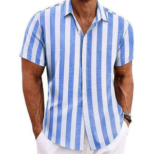 Camisa informal de manga corta con solapa a rayas para hombre