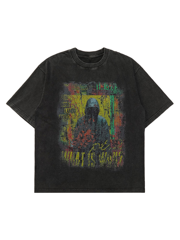 Retro Washed Mottled Death Street Rap T-Shirt