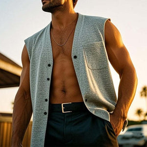 Einreihige Herrenweste aus Baumwollmischung mit V-Ausschnitt