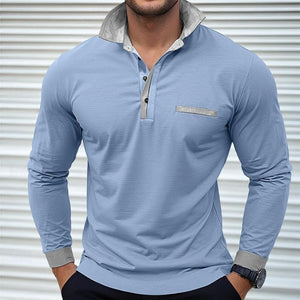 Polo de manga larga con solapa y bloques de color para hombre