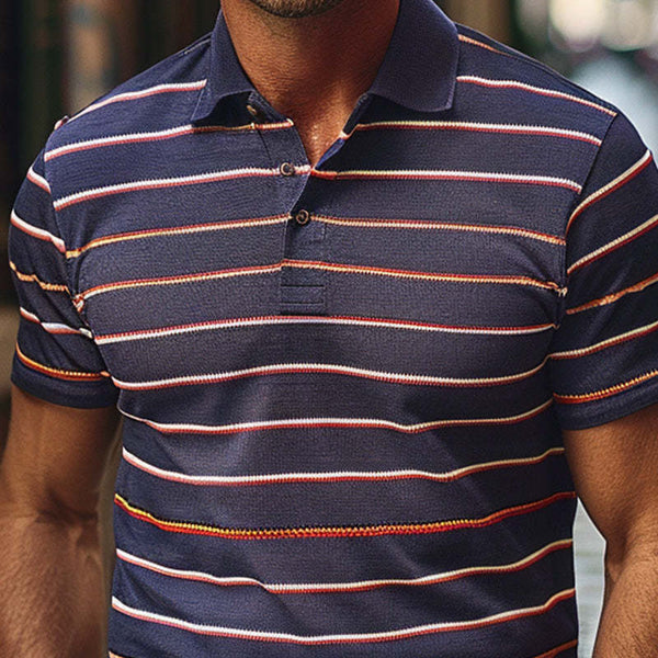 Men's Casual Striped Print Short-sleeved Breathable Polo Shirt