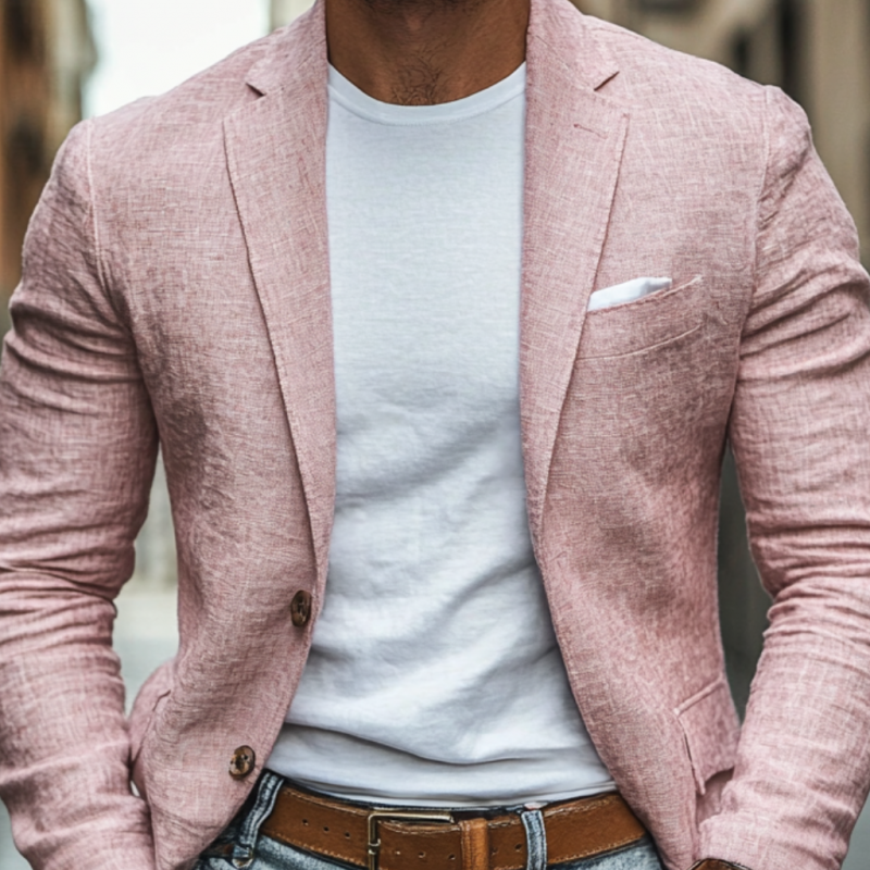 Men's Casual Linen Blended Notched Lapel Single Breasted Slim Fit Blazer
