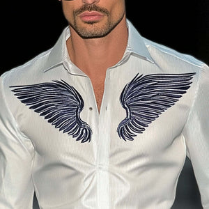 Camisa de manga larga con solapa bordada para hombre