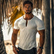 Camiseta informal de algodón con cuello en V y manga corta ajustada para hombre