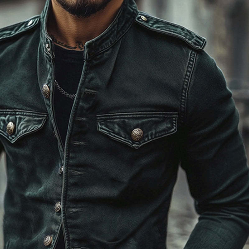 Men's Vintage Stand Collar Denim Jacket