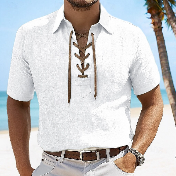 Einfarbiges, lässiges Urlaubshemd mit Spitzenrevers für Herren, kurzärmelig
