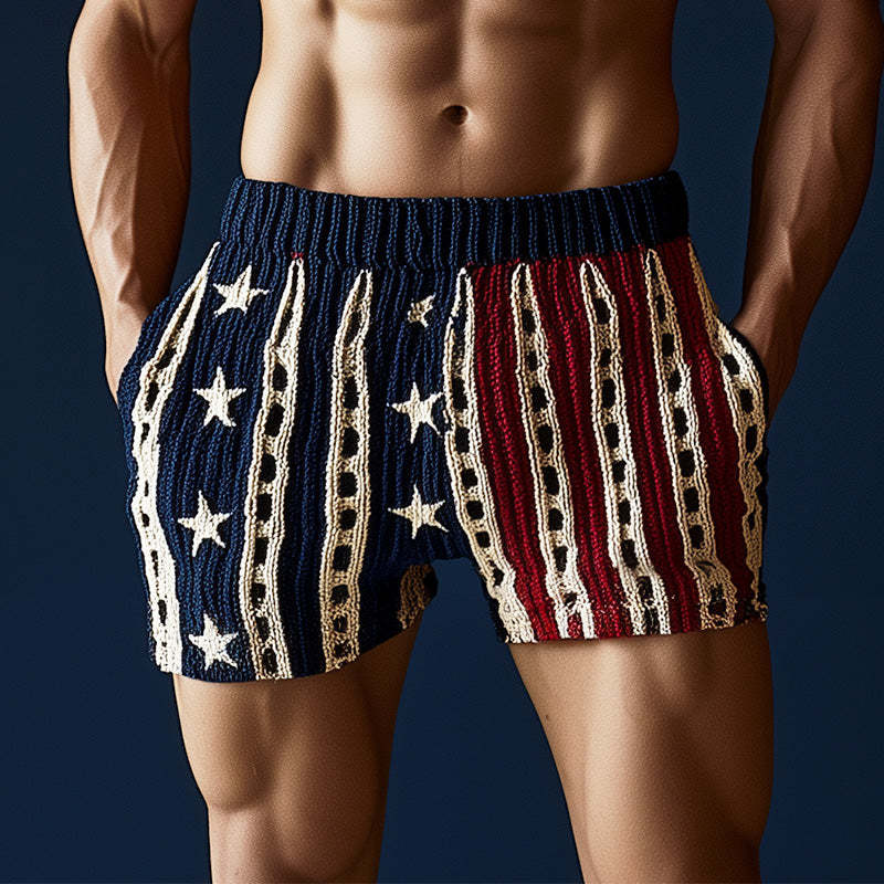 Pantalones cortos deportivos casuales tejidos con bordado de estrellas estilo retro occidental para hombre