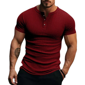 Camiseta Henley informal de manga corta de punto elástico para hombre