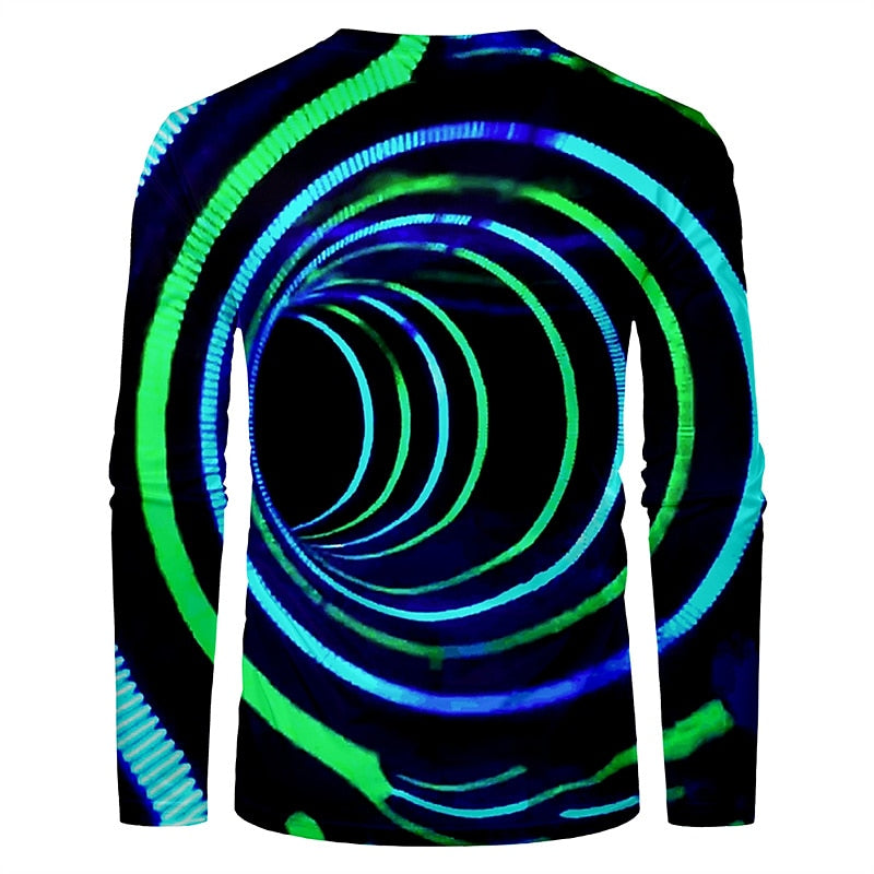 Men's Optical Illusion Graphic Prints T shirt Long Sleeve Shirt Crew Neck Outdoor Street 3D Print Blue Print Clothing Apparel Sports Designer Basic Casual