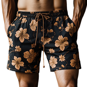 Men's Vintage Casual Floral Print Drawstring Shorts