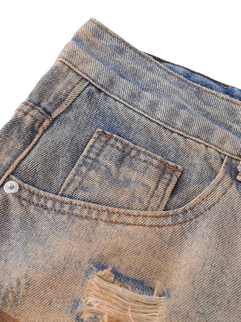 Retro Ripped Washed Patina Street Hip-Hop Jeans