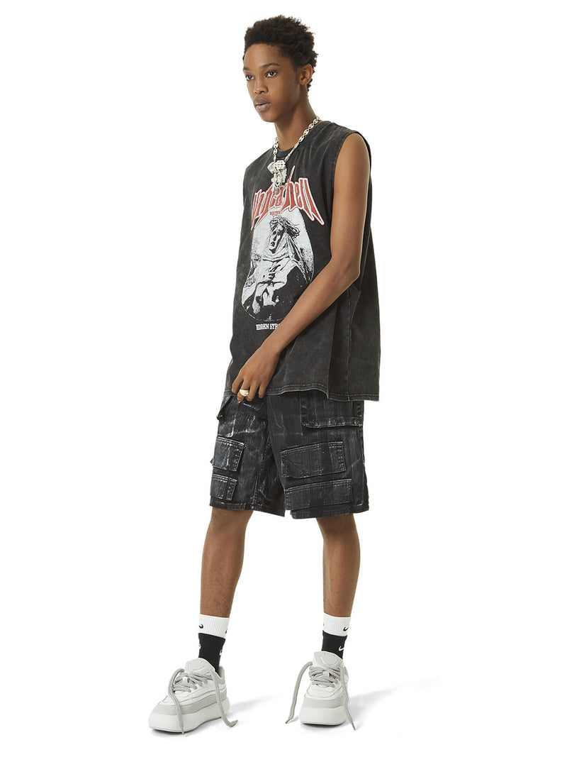 Retro Washed Character Thorns Street Rap Vest