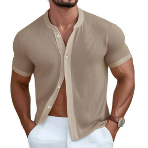 Men's Summer Textured Elastic Knit Short Sleeve Shirt