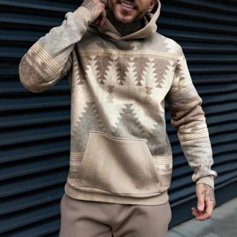 Men's Retro Casual Ethnic Style Geometric Print Hoodie