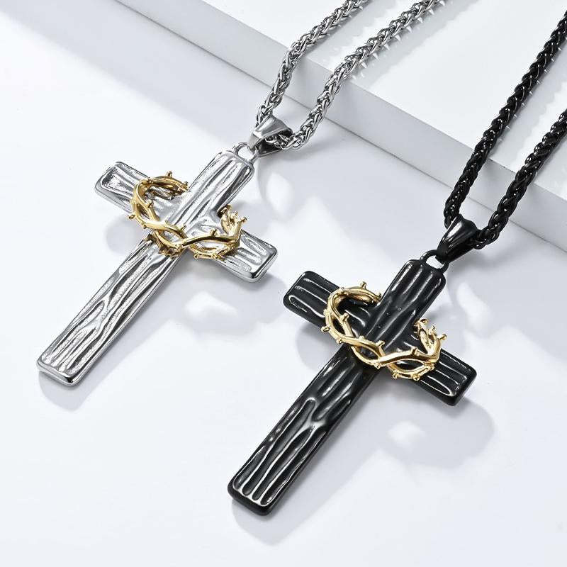 Vintage Casual Thorn Wreath Cross Necklace