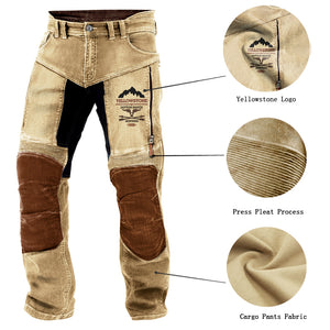 Pantalones de moto para hombre, estilo vintage, de algodón lavado, con bolsillos y cremallera.
