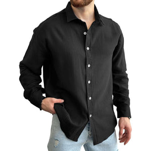 Men's Solid Long Sleeve Lapel Shirt