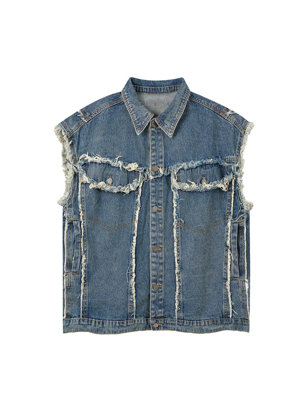 High Street Washed Raw Edge Denim Vest