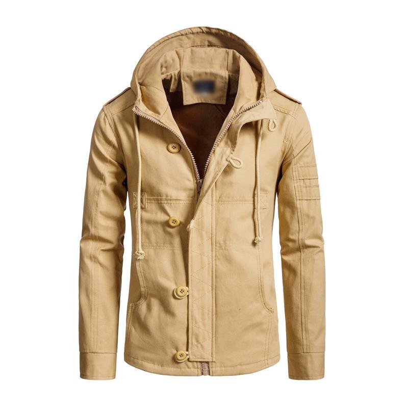 Lässige Herren-Cargojacke aus gewaschener Baumwolle mit Patchwork-Kapuze und schmaler Passform 