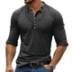 Camiseta informal de manga larga con cuello henley y múltiples botones para hombre