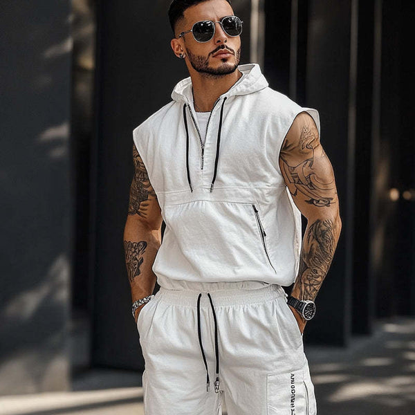 Men's Solid Color Pullover Sleeveless Athletic Hoodie MTA2730C5X