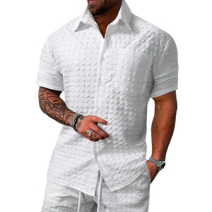 Men's Solid Color Checkered Short Sleeve Shirt