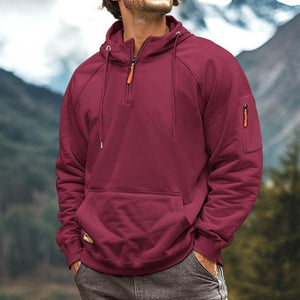 Men's Casual Half-Zip Multi-Pocket Hooded Sweatshirt