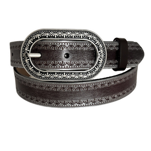 Men's Vintage Distressed Engraved Embossed Genuine Leather Belt