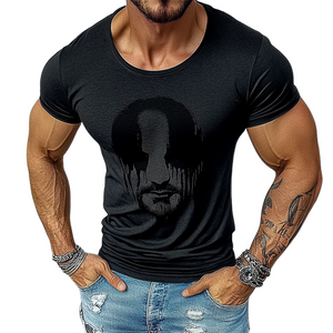 Camiseta informal de manga corta con cuello redondo y estampado para hombre