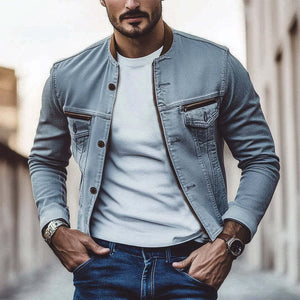 Men's Spring And Autumn Vintage Gray Washed Denim Jacket