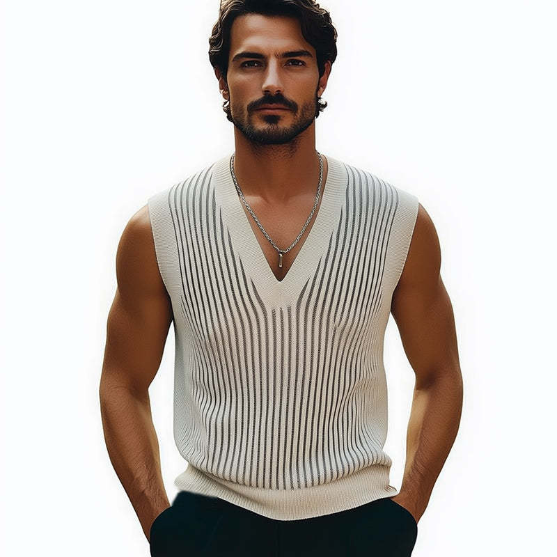 Camiseta clásica de verano de punto con rayas verticales para hombre