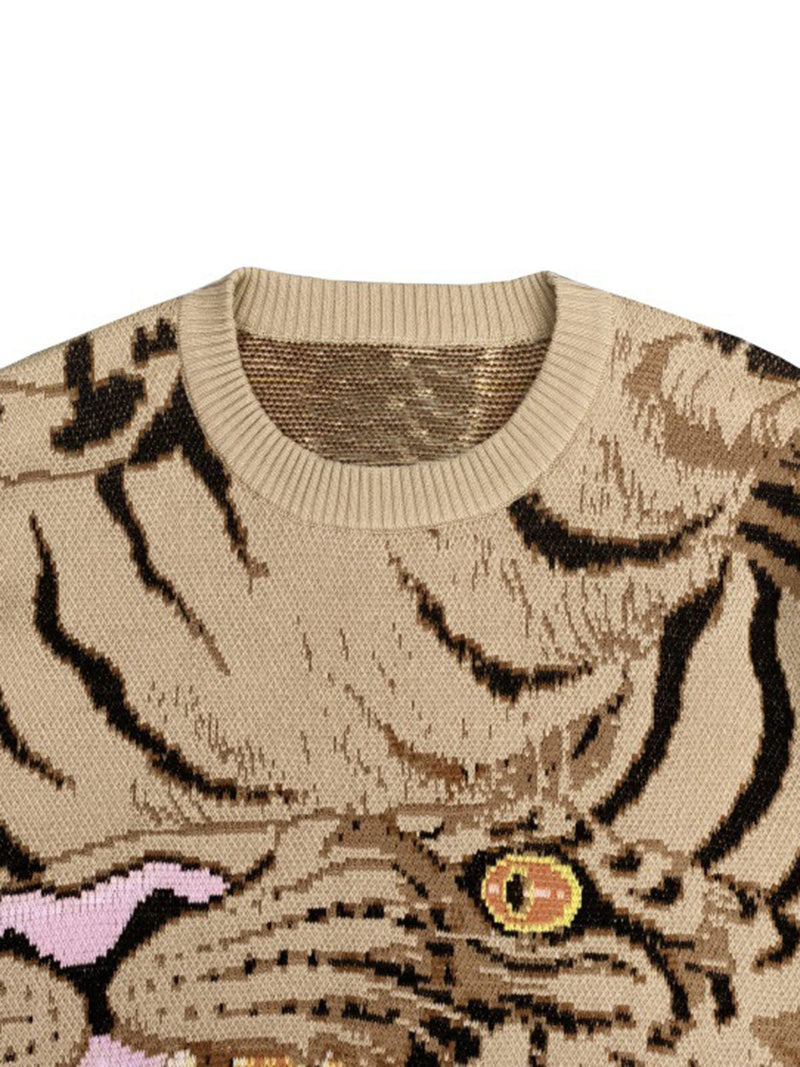 Tiger Crew Neck Knitted Sweater