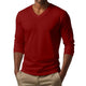 Camiseta informal de manga larga ajustada de algodón mezclado con cuello en V para hombre
