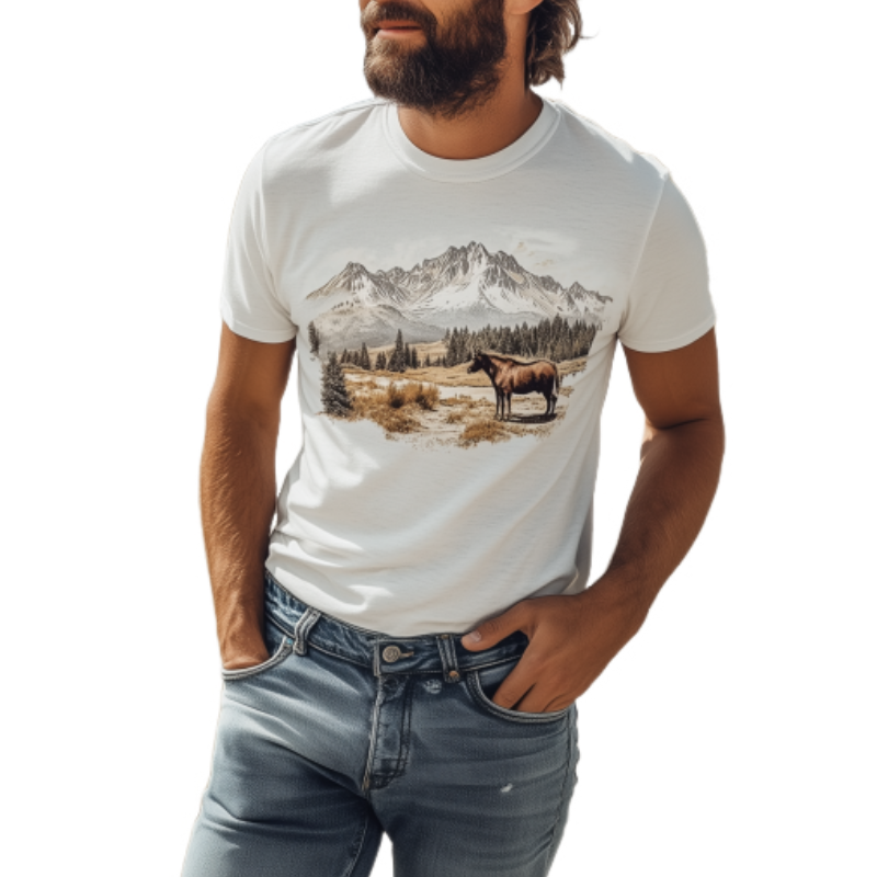Camiseta informal de manga corta de algodón con estampado de la serie Yellowstone Park para hombre